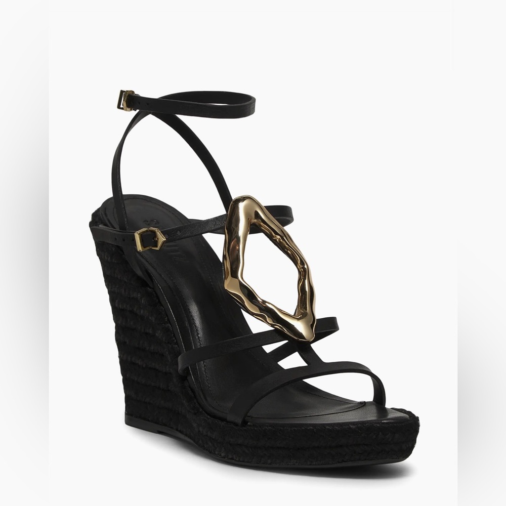 🆕 Drop 💧💎 Schutz Gold Embellished Platform Wedge Sandals – Size 8 (NWT)